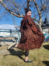Image 6 of Hooded Fringe Coat  | Cozy Wizard Cloak |  Orange Black Trendy Festival Coat