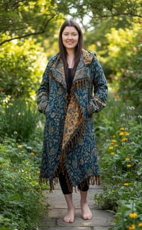 Image 4 of Hooded Fringe Wizard Coat - Blue Gold