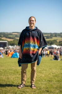 Image 2 of Tree of Life Warm Hooded Festival Poncho - Blue