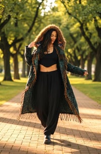 Image 11 of Blue Paisley Hooded Festival Coat – Acrylic Wool Wizard Cloak, Boho Fur Fringe Jacket