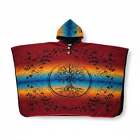 Image 3 of Tree of Life Warm Hooded Festival Poncho - Red