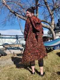 Image 9 of Hooded Fringe Coat  | Cozy Wizard Cloak |  Orange Black Trendy Festival Coat