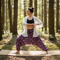 Image 5 of Mushroom Harem Pants Cotton from India – Deep Crotch Boho Yoga Pants - Purple - 442