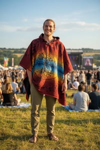 Image 5 of Tree of Life Warm Hooded Festival Poncho - Red