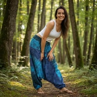 Image 6 of Mushroom Harem Pants Cotton from India – Deep Crotch Boho Lounge Pants