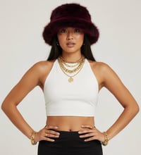 Image 3 of Black Burgundy Faux Fur Festival Hat – Fluffy Rave Bucket Hat, Winter Headwear - 162