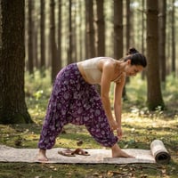 Image 6 of Mushroom Harem Pants Cotton from India – Deep Crotch Boho Yoga Pants - Purple - 442