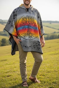 Image 3 of Tree of Life Warm Hooded Festival Poncho - Grey