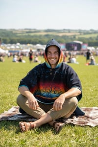Image 4 of Tree of Life Warm Hooded Festival Poncho - Blue