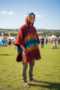 Image 6 of Tree of Life Warm Hooded Festival Poncho - Red