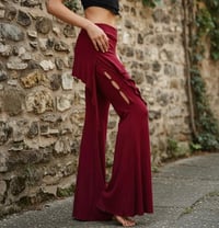 Image 2 of Festival Fairy Flare Pants – Rayon Flare Yoga Pants, Stretchy Boho Disco Wear, Red - 12