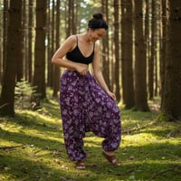 Image 7 of Mushroom Harem Pants Cotton from India – Deep Crotch Boho Yoga Pants - Purple - 442