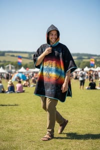 Image 5 of Tree of Life Warm Hooded Festival Poncho - Blue
