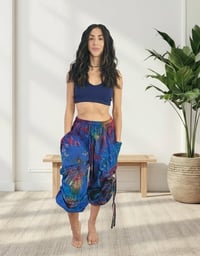 Image 1 of Thai Tie Dye Psy Pants Cotton – Relaxed Fit Festival Trousers Cinch with Pockets - Blue - 474