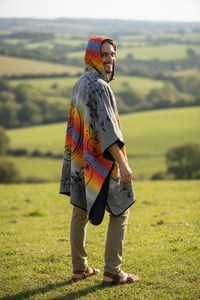 Image 4 of Tree of Life Warm Hooded Festival Poncho - Grey