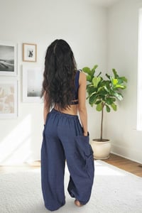 Image 4 of Thai Cotton Festival Pants with Pockets – Spiritual Print Relaxed Fit Unisex Trousers - Blue - 462