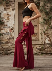 Image 3 of Festival Fairy Flare Pants – Rayon Flare Yoga Pants, Stretchy Boho Disco Wear, Red - 12