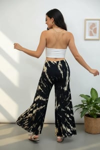 Image 10 of Boho Tie Dye Flare Pants – Black Cream Festival Palazzo Trousers - 413