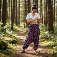 Image 8 of Mushroom Harem Pants Cotton from India – Deep Crotch Boho Yoga Pants - Purple - 442