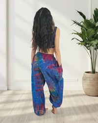 Image 4 of Thai Tie Dye Psy Pants Cotton – Relaxed Fit Festival Trousers Cinch with Pockets - Blue - 474