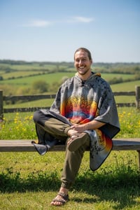 Image 5 of Tree of Life Warm Hooded Festival Poncho - Grey