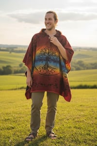 Image 2 of Tree of Life Warm Hooded Festival Poncho - Red