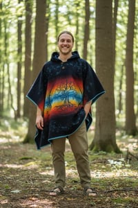 Image 6 of Tree of Life Warm Hooded Festival Poncho - Blue