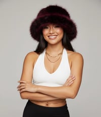 Image 6 of Black Burgundy Faux Fur Festival Hat – Fluffy Rave Bucket Hat, Winter Headwear - 162
