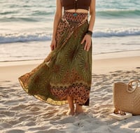 Image 1 of Coconut Thai Rayon Skirt Dress Boho Beach Wrap Skirt Lightweight Festival Clothing - 700A
