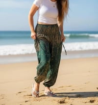 Image 3 of Starry Night Harem Pants Green | High Crotch Boho Trousers with Elastic Waist