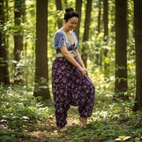 Image 9 of Mushroom Harem Pants Cotton from India – Deep Crotch Boho Yoga Pants - Purple - 442