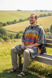 Image 6 of Tree of Life Warm Hooded Festival Poncho - Grey