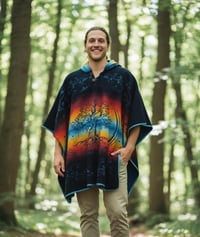 Image 7 of Tree of Life Warm Hooded Festival Poncho - Blue