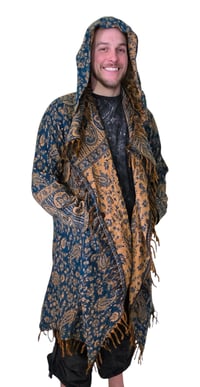 Image 8 of Hooded Fringe Wizard Coat - Blue Gold
