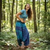 Image 10 of Mushroom Harem Pants Cotton from India – Deep Crotch Boho Lounge Pants