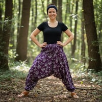 Image 10 of Mushroom Harem Pants Cotton from India – Deep Crotch Boho Yoga Pants - Purple - 442