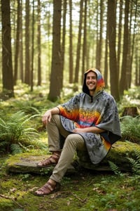 Image 7 of Tree of Life Warm Hooded Festival Poncho - Grey
