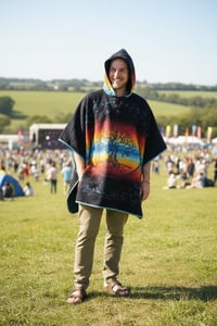 Image 8 of Tree of Life Warm Hooded Festival Poncho - Blue