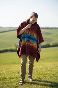 Image 8 of Tree of Life Warm Hooded Festival Poncho - Red