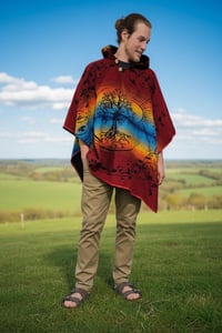 Image 9 of Tree of Life Warm Hooded Festival Poncho - Red