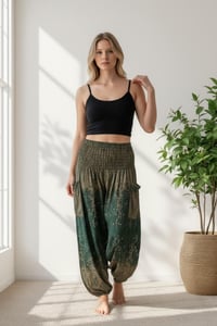 Image 5 of Starry Night Harem Pants Green | High Crotch Boho Trousers with Elastic Waist