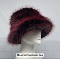 Image 9 of Black Burgundy Faux Fur Festival Hat – Fluffy Rave Bucket Hat, Winter Headwear - 162