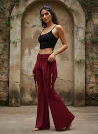 Image 4 of Festival Fairy Flare Pants – Rayon Flare Yoga Pants, Stretchy Boho Disco Wear, Red - 12