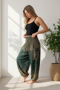 Image 6 of Starry Night Harem Pants Green | High Crotch Boho Trousers with Elastic Waist