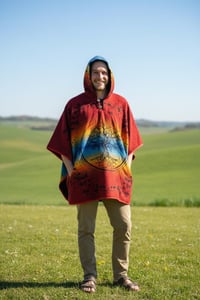 Image 10 of Tree of Life Warm Hooded Festival Poncho - Red