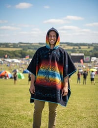 Image 10 of Tree of Life Warm Hooded Festival Poncho - Blue