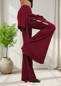 Image 5 of Festival Fairy Flare Pants – Rayon Flare Yoga Pants, Stretchy Boho Disco Wear, Red - 12