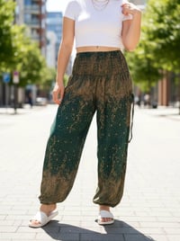 Image 7 of Starry Night Harem Pants Green | High Crotch Boho Trousers with Elastic Waist