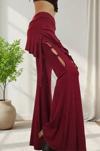 Image 1 of Festival Fairy Flare Pants – Rayon Flare Yoga Pants, Stretchy Boho Disco Wear, Red - 12