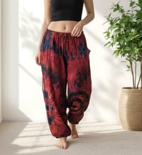 Image 2 of Thai Tie Dye Festival Pants with Pockets, Boho Psy Harem Trousers Unisex Red - 471